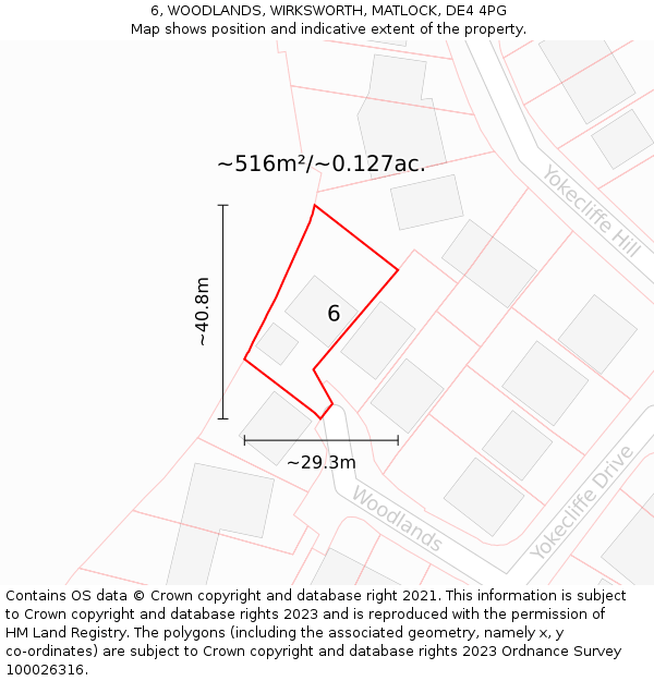 6, WOODLANDS, WIRKSWORTH, MATLOCK, DE4 4PG: Plot and title map