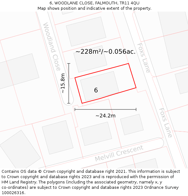 6, WOODLANE CLOSE, FALMOUTH, TR11 4QU: Plot and title map