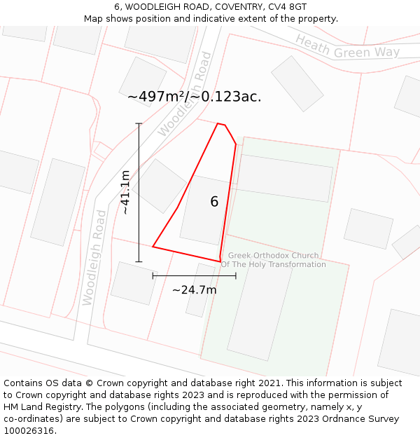 6, WOODLEIGH ROAD, COVENTRY, CV4 8GT: Plot and title map