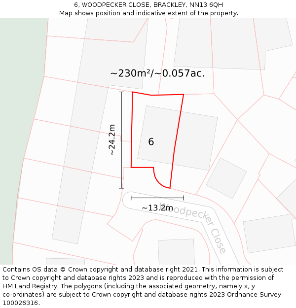 6, WOODPECKER CLOSE, BRACKLEY, NN13 6QH: Plot and title map