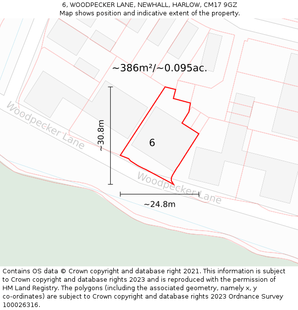 6, WOODPECKER LANE, NEWHALL, HARLOW, CM17 9GZ: Plot and title map