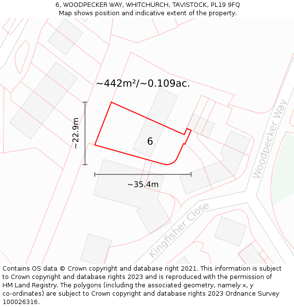 6, WOODPECKER WAY, WHITCHURCH, TAVISTOCK, PL19 9FQ: Plot and title map