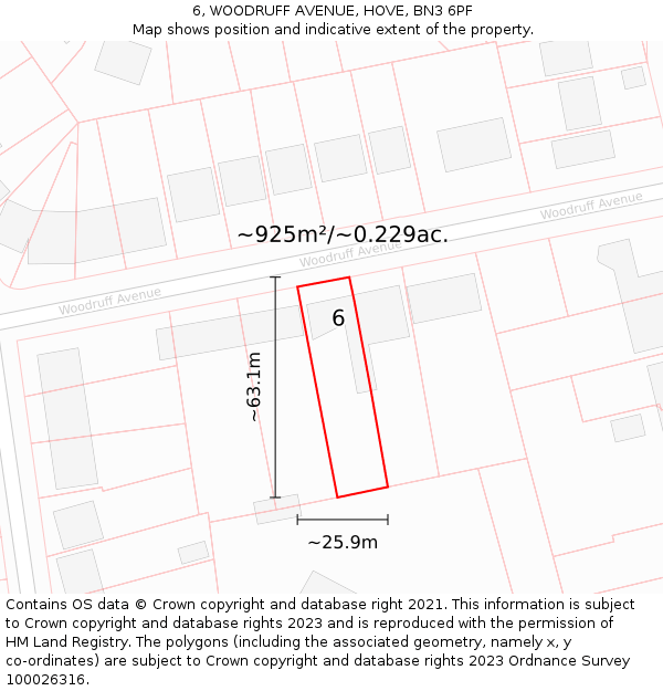 6, WOODRUFF AVENUE, HOVE, BN3 6PF: Plot and title map