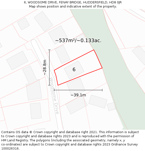 6, WOODSOME DRIVE, FENAY BRIDGE, HUDDERSFIELD, HD8 0JR: Plot and title map