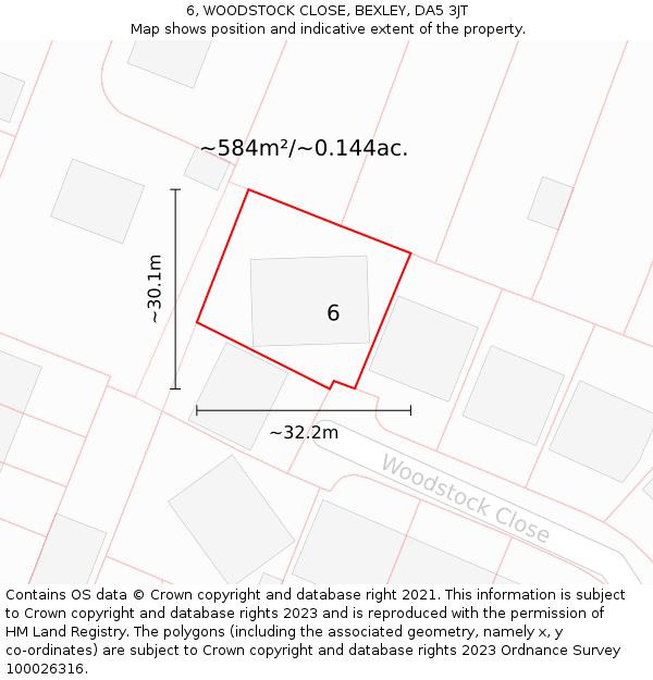 6, WOODSTOCK CLOSE, BEXLEY, DA5 3JT: Plot and title map