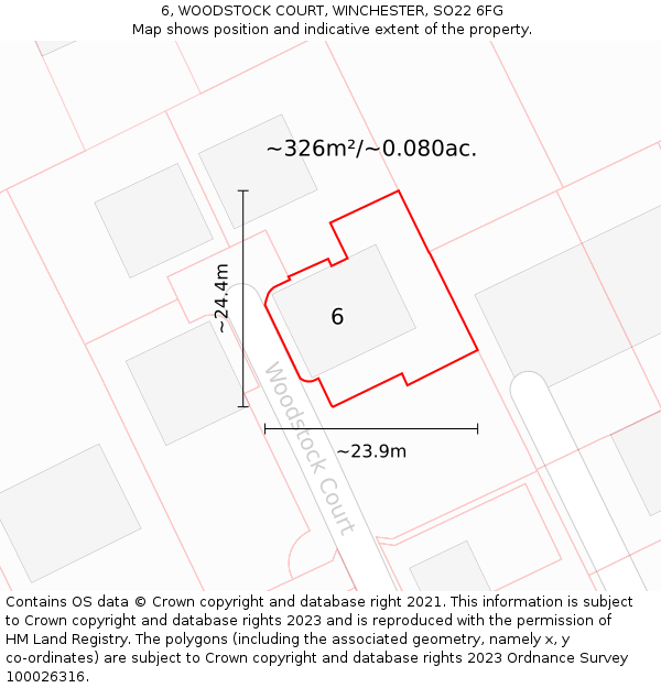 6, WOODSTOCK COURT, WINCHESTER, SO22 6FG: Plot and title map