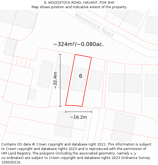 6, WOODSTOCK ROAD, HAVANT, PO9 3HX: Plot and title map