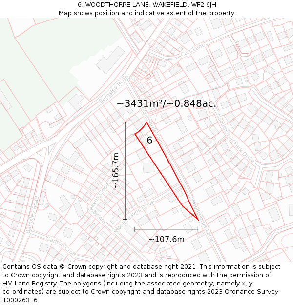 6, WOODTHORPE LANE, WAKEFIELD, WF2 6JH: Plot and title map