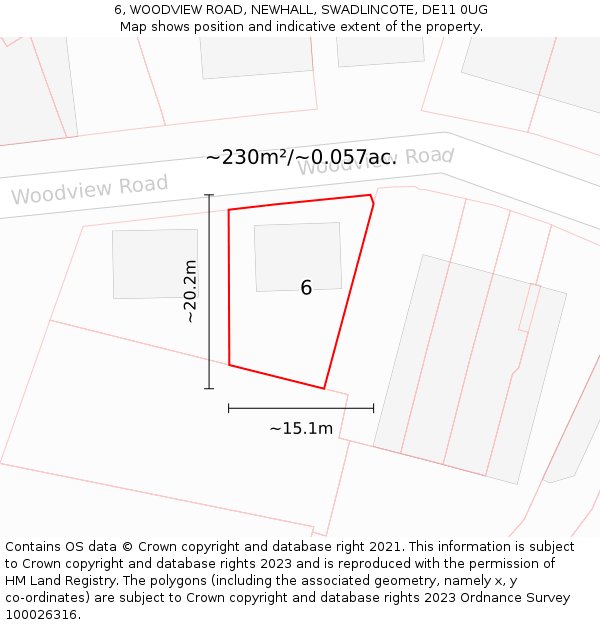 6, WOODVIEW ROAD, NEWHALL, SWADLINCOTE, DE11 0UG: Plot and title map