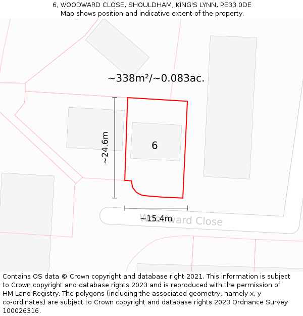 6, WOODWARD CLOSE, SHOULDHAM, KING'S LYNN, PE33 0DE: Plot and title map