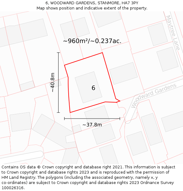 6, WOODWARD GARDENS, STANMORE, HA7 3PY: Plot and title map