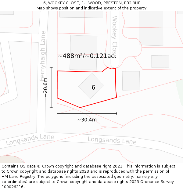 6, WOOKEY CLOSE, FULWOOD, PRESTON, PR2 9HE: Plot and title map