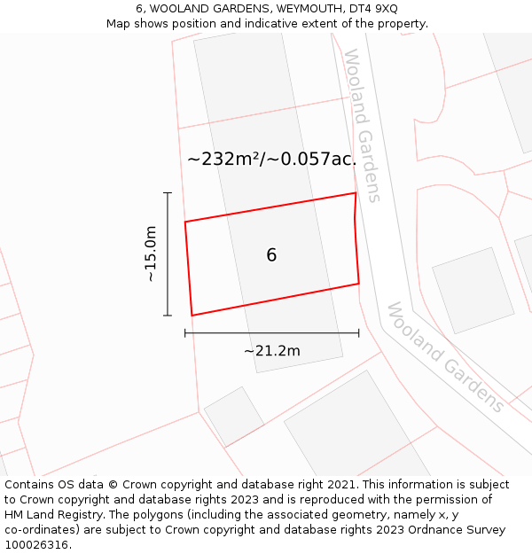 6, WOOLAND GARDENS, WEYMOUTH, DT4 9XQ: Plot and title map