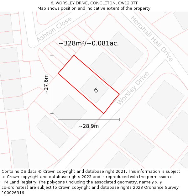 6, WORSLEY DRIVE, CONGLETON, CW12 3TT: Plot and title map