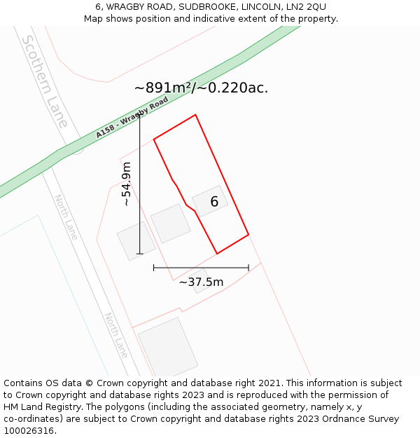 6, WRAGBY ROAD, SUDBROOKE, LINCOLN, LN2 2QU: Plot and title map