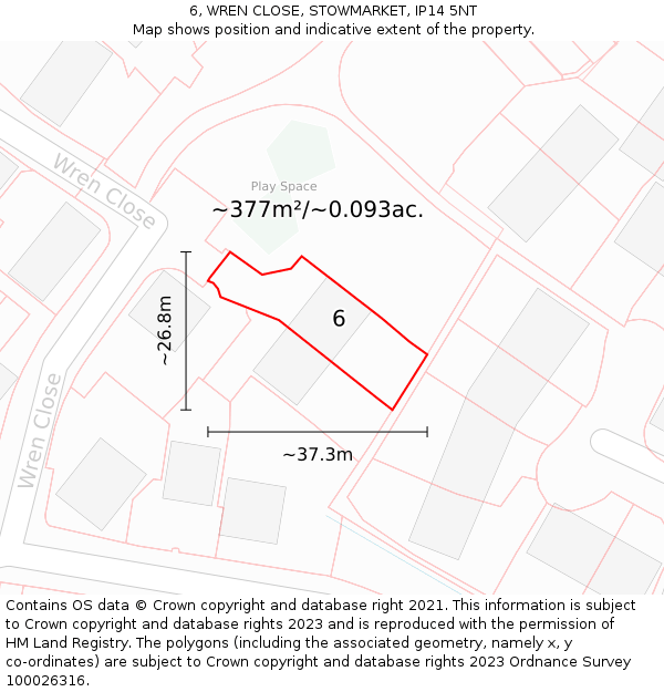6, WREN CLOSE, STOWMARKET, IP14 5NT: Plot and title map