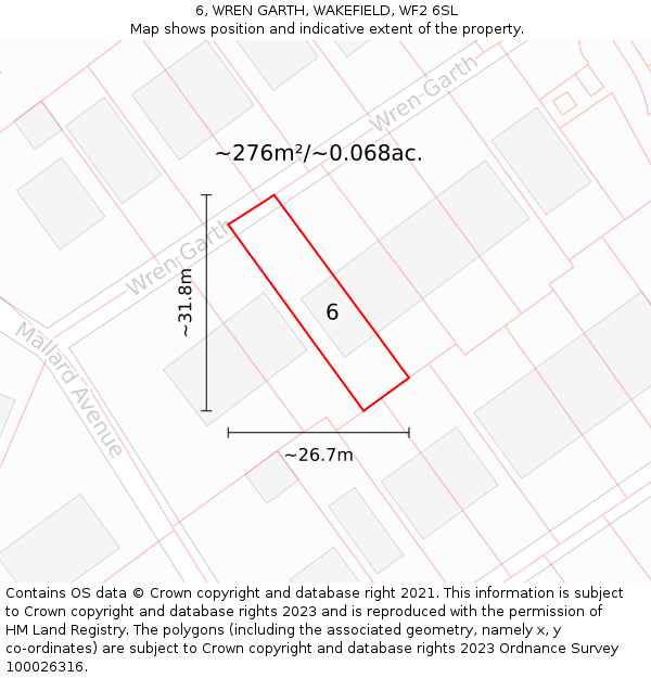 6, WREN GARTH, WAKEFIELD, WF2 6SL: Plot and title map