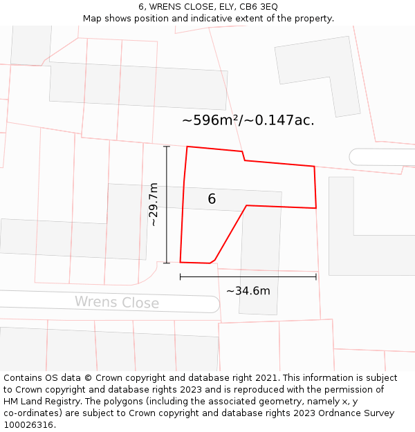 6, WRENS CLOSE, ELY, CB6 3EQ: Plot and title map