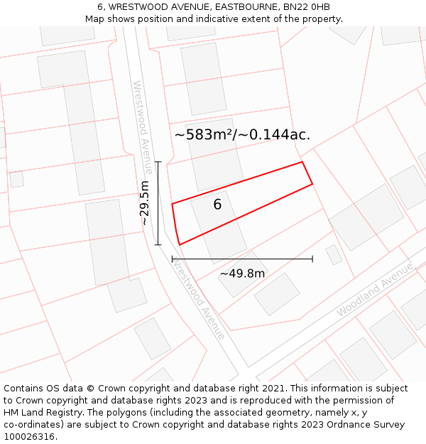 6, WRESTWOOD AVENUE, EASTBOURNE, BN22 0HB: Plot and title map
