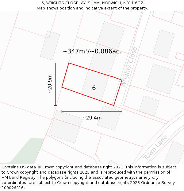 6, WRIGHTS CLOSE, AYLSHAM, NORWICH, NR11 6GZ: Plot and title map