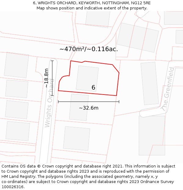 6, WRIGHTS ORCHARD, KEYWORTH, NOTTINGHAM, NG12 5RE: Plot and title map