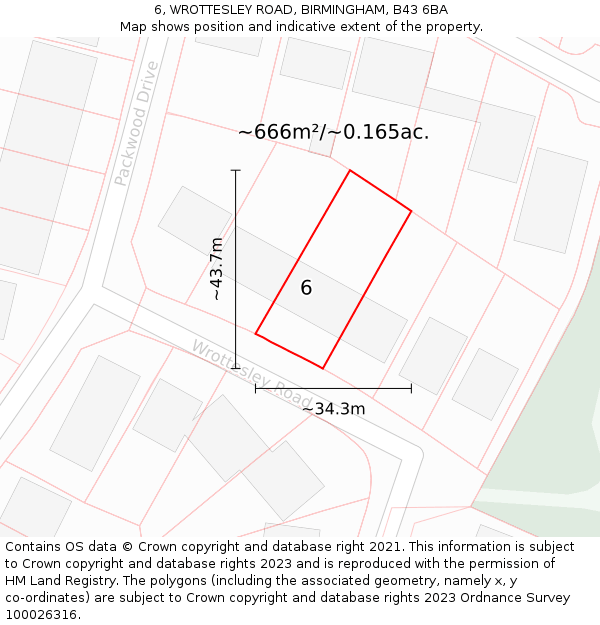 6, WROTTESLEY ROAD, BIRMINGHAM, B43 6BA: Plot and title map