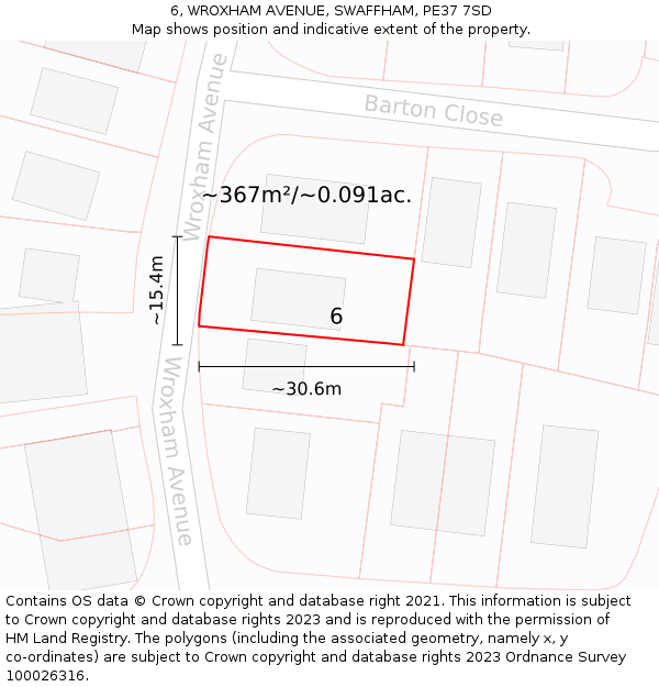 6, WROXHAM AVENUE, SWAFFHAM, PE37 7SD: Plot and title map