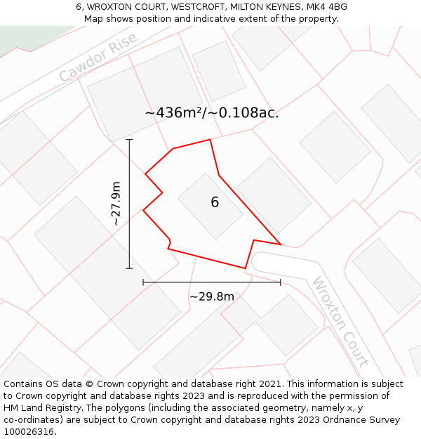 6, WROXTON COURT, WESTCROFT, MILTON KEYNES, MK4 4BG: Plot and title map