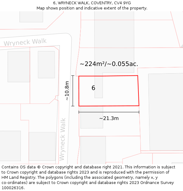 6, WRYNECK WALK, COVENTRY, CV4 9YG: Plot and title map