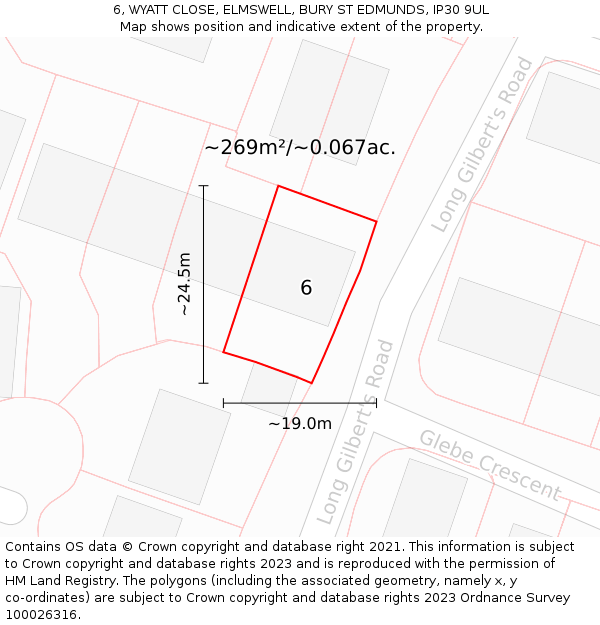 6, WYATT CLOSE, ELMSWELL, BURY ST EDMUNDS, IP30 9UL: Plot and title map