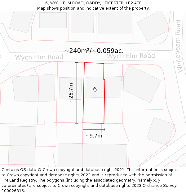 6, WYCH ELM ROAD, OADBY, LEICESTER, LE2 4EF: Plot and title map