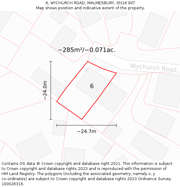 6, WYCHURCH ROAD, MALMESBURY, SN16 9XT: Plot and title map