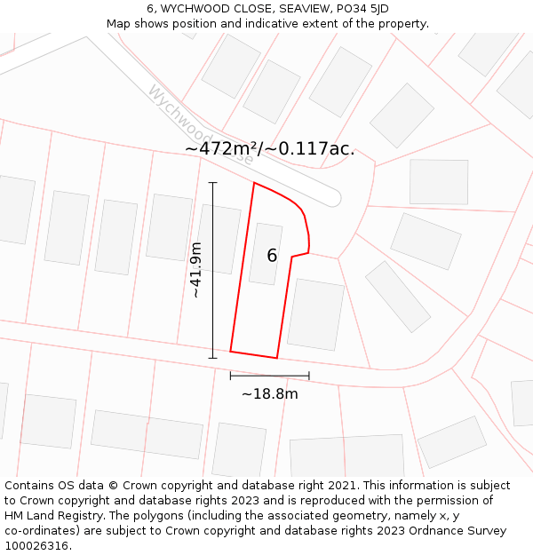 6, WYCHWOOD CLOSE, SEAVIEW, PO34 5JD: Plot and title map
