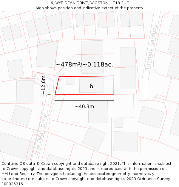 6, WYE DEAN DRIVE, WIGSTON, LE18 3UE: Plot and title map