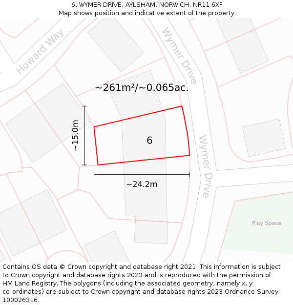 6, WYMER DRIVE, AYLSHAM, NORWICH, NR11 6XF: Plot and title map