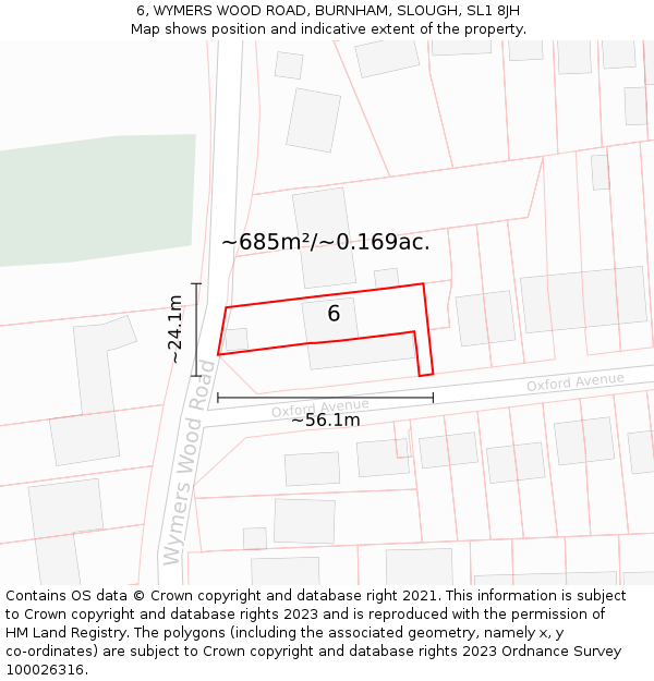 6, WYMERS WOOD ROAD, BURNHAM, SLOUGH, SL1 8JH: Plot and title map