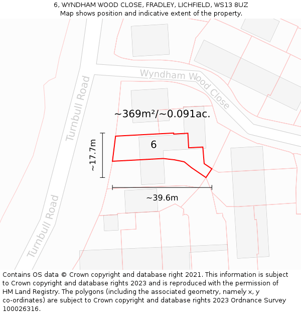 6, WYNDHAM WOOD CLOSE, FRADLEY, LICHFIELD, WS13 8UZ: Plot and title map