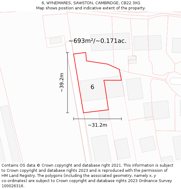 6, WYNEMARES, SAWSTON, CAMBRIDGE, CB22 3XG: Plot and title map