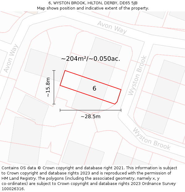 6, WYSTON BROOK, HILTON, DERBY, DE65 5JB: Plot and title map