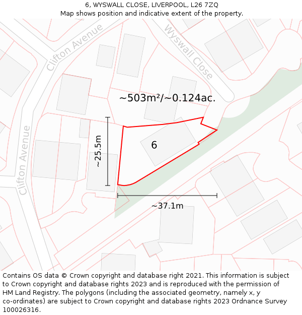 6, WYSWALL CLOSE, LIVERPOOL, L26 7ZQ: Plot and title map