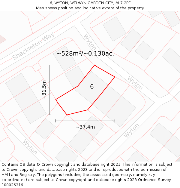 6, WYTON, WELWYN GARDEN CITY, AL7 2PF: Plot and title map