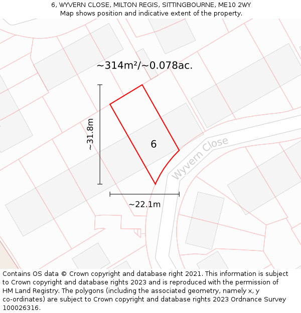 6, WYVERN CLOSE, MILTON REGIS, SITTINGBOURNE, ME10 2WY: Plot and title map