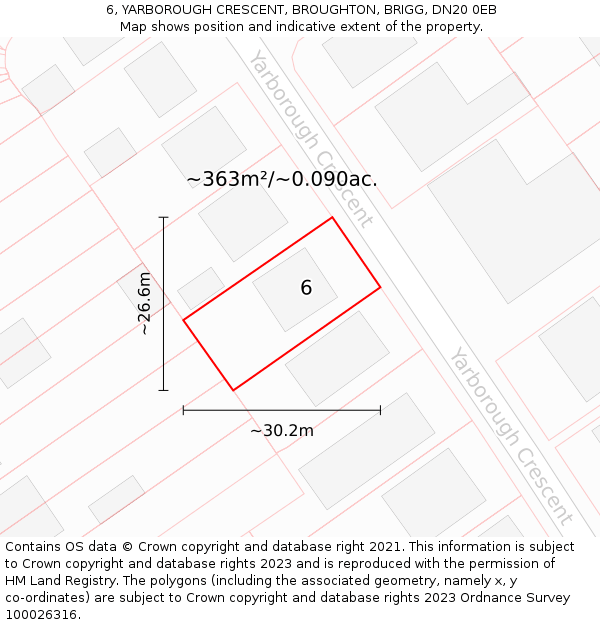 6, YARBOROUGH CRESCENT, BROUGHTON, BRIGG, DN20 0EB: Plot and title map