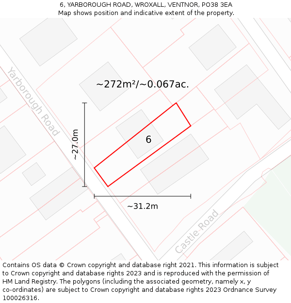 6, YARBOROUGH ROAD, WROXALL, VENTNOR, PO38 3EA: Plot and title map