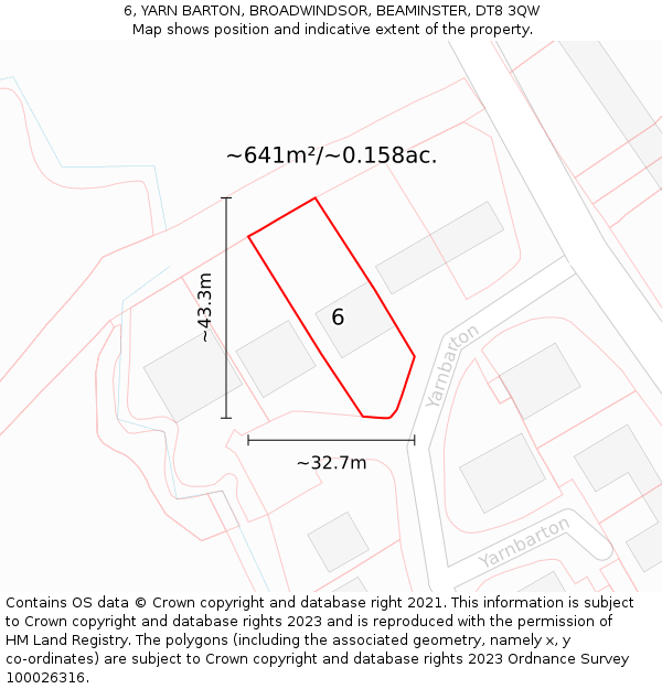 6, YARN BARTON, BROADWINDSOR, BEAMINSTER, DT8 3QW: Plot and title map