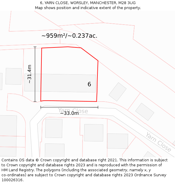 6, YARN CLOSE, WORSLEY, MANCHESTER, M28 3UG: Plot and title map