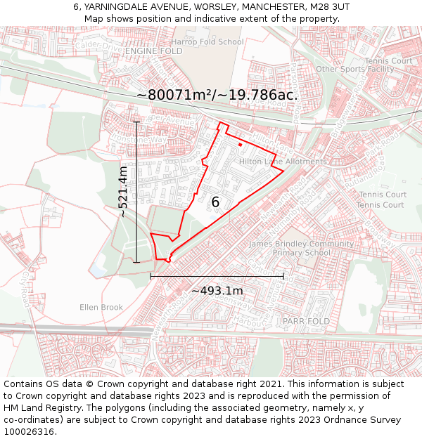 6, YARNINGDALE AVENUE, WORSLEY, MANCHESTER, M28 3UT: Plot and title map