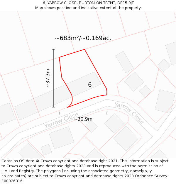 6, YARROW CLOSE, BURTON-ON-TRENT, DE15 9JT: Plot and title map