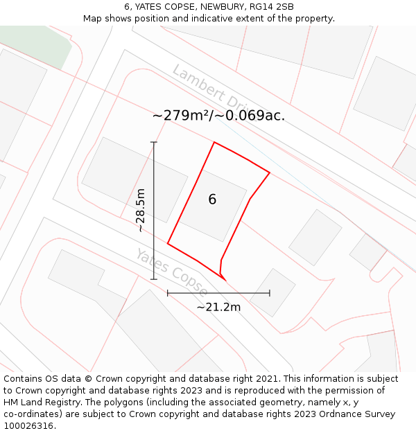 6, YATES COPSE, NEWBURY, RG14 2SB: Plot and title map