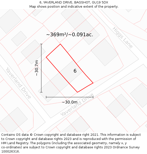 6, YAVERLAND DRIVE, BAGSHOT, GU19 5DX: Plot and title map